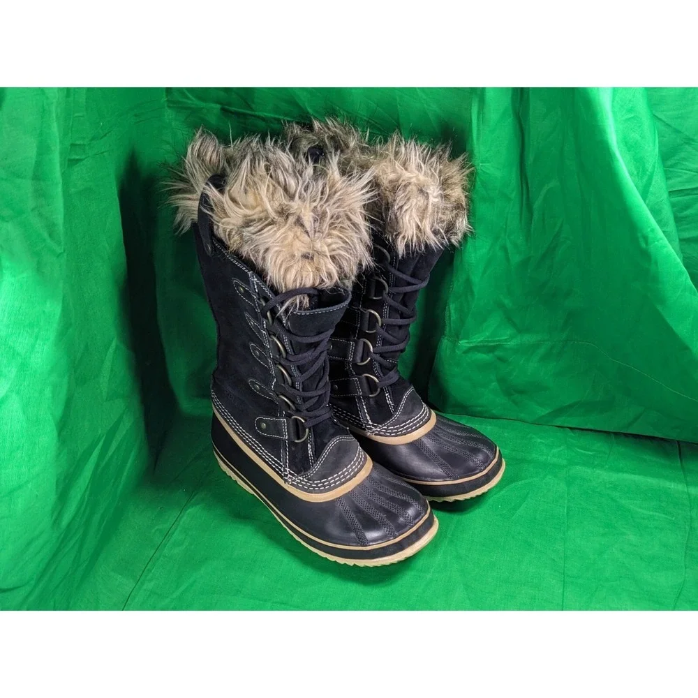 Sorel Womens Joan Of Arctic Fur Waterproof Snow Black Boots NL1540-010 Size 7 - Picture 1 of 10
